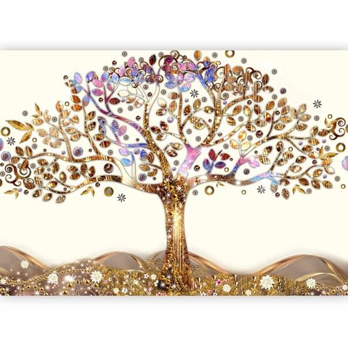 Papier peint murando panoramique vintage 300x210 cm - Revêtement mural décoration salon - Design moderne - Abstraction artistique arbres gustav klimt fleurs feuilles plantes doré l-A-0002-a-b
