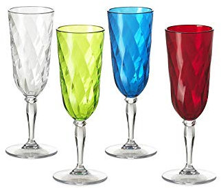 Omada Design 4 Verres pour champagne ou flute de 17,5 cl ligne Diamond, Couleurs assorties Trasparent