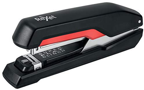 Rexel Supreme S17 Agrafeuse à bande complète, capacité de 30 feuilles, agrafage plat, utilise des agrafes 24/6 et 26/6, corps en métal, noir/rouge, 2115674