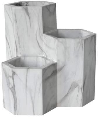 rryilong Porte Crayon Bureau La Résine Pot à Crayons Créatif Texture Marbre pour Pinceau de Maquillage/Stylo/Crayon (Hexagone)