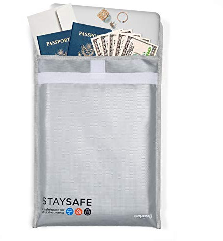 OdyseaCo Feuerfeste Tasche grau mit spezieller 2lagiger Hitzereflektierungstechnologie I Kratzfeste, feuerfeste und wasserdichte Tasche I 27,9 x 38,1 cm Feuerfeste Tasche I Wasserdichte