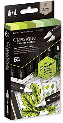 Crafter's Companion SPECN-CS6-GRN Spectrum Noir Classique Blend Alcohol Marker Dual Nib Pens Set-Greens-Pack of 6, One Size