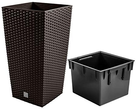 PAFEN Plant Pot Rattan Look with Insert 21 L Plastic Plant Pot