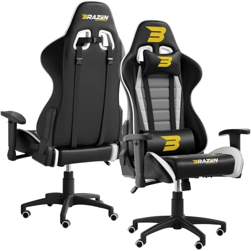 BraZen Sentinel PC Adult Chairs Gaming Chair for Adults Ergonomic Office Seat Computer Gaming Chairs for Adults Video Game Chaors Gamer PC - White