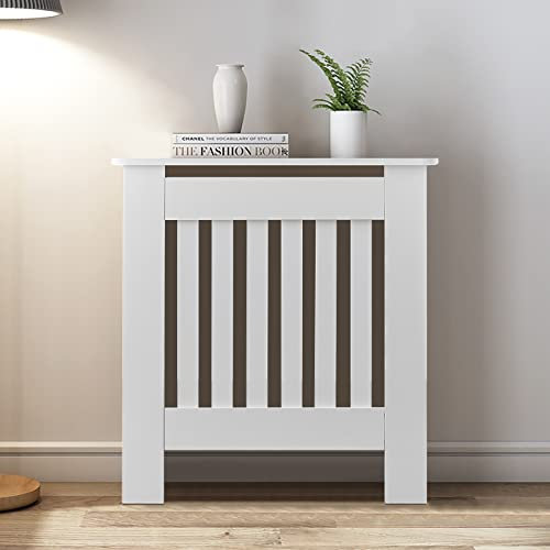 TUKAILAi Modern Radiator Cover MDF Heating Cabinet Vertical Slat Radiator Protection Shelve Cabinet for Living Room, Small 78x19x82cm