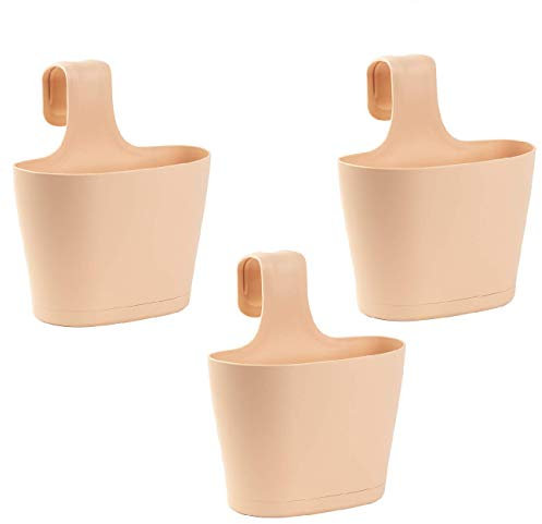 ENGELLAND 3 x Blumentopf zum Auf-Hängen, Geländertopf, Apricot, Hängetopf, Balkon-Kasten, oval, Übertopf, Pflanzkasten, mit Wasserspeicher/Wasserauffangschale, 2,8 Liter