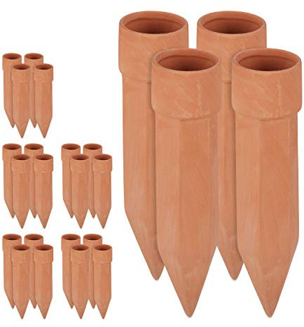 Relaxdays Cône en Argile d’arrosage, Lot de 24, Accessoire d’arrosage, Bouteilles d’1,5 L, 19 x 4,5 cm, Terre Cuite