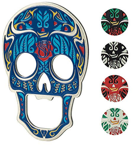 KADAX Abrebotellas, Diseño Cráneo, Abridor de Botellas de Metal, Abridor de Botellas con imán, Abridor de botellines, Imán para frigorífico (Azul)