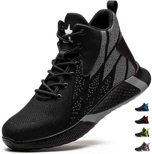 PAQOZKC Botas de Seguridad Hombre Mujer Trabajo Ligeras Botas de Trabajo Punta de Acero Calzado de Seguridad Deportivo 8081/Negro 39