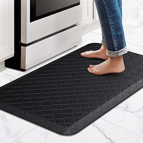 HappyTrends Alfombra antifatiga, ergonómica, Gruesa, Impermeable, Antideslizante, Resistente, Acolchada, cómoda, para Cocina, Oficina, Fregadero, lavandería, 44 x 71 cm, Color Negro