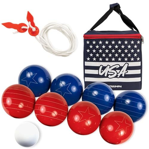 Triumph Sports Patriotic Bocce Ball Set Lightweight, Portable and Compact with 8 Bocce Balls, Jack, Measuring Device and Convenient Carry Bag, Multicolor
