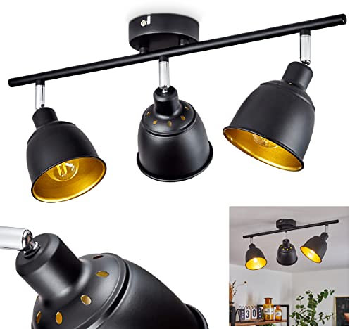 Deckenleuchte Pistrino, moderne Deckenlampe aus Metall in Schwarz/Goldfarben m. verstellbaren Strahlern, Leuchte im Retro/Vintage-Design mit Lichteffekt, 3-flammig, 3 x E14, ohne Leuchtmittel
