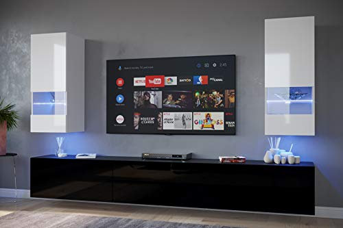Furnitech Wohnwand Wohnzimmer - Wohnzimmer Möbel mit LED RGB - 16 Farben - Hängend Wohnwand Modern - Wohnzimmer Schrankwand mit Regale und TV Schrank (Sezana AN21-18WB-HG4 1B)