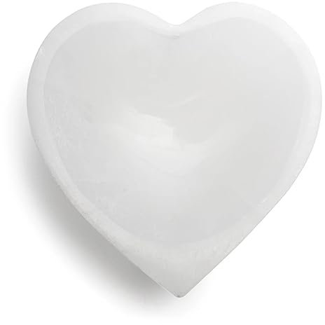 Selenite Charging Heart Bowl 10cm Hand-Carved Selenite Bowl White Selenite Crystals Holder for Cleansing, Healing, Charge All Your Crystals ans Tumbles Alter Bowl Meditation Decoration Gift