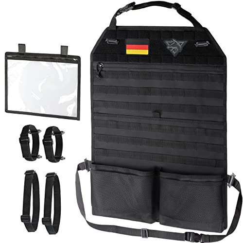 WYNEX Tactical Car Seat Back Organizer mit Gun Rack, Upgrade Tactical MOLLE Seatback Cover Protector Universal Fit Vehicles Truck MPV Pickup mit transparenter Tasche und Custom Patch