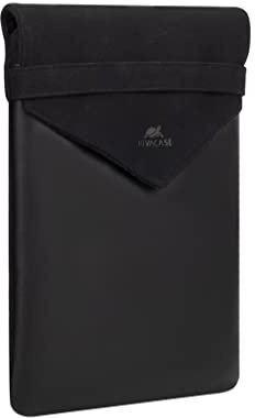 RIVACASE Laptop Hülle 13-14 Zoll, Slim Sleeve kompatibel mit MacBook Pro 13-14, Notebook, Ipad mit Rundumschutz - aus hochwertigem Kunstleder und trendigem Canvas aus 100% Baumwolle, schwarz