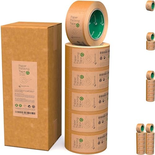 Pandabode Kraft Paper Packing Tape 48mm x 50m | Brown Paper Tape for Strong Parcel Packaging | 1/3/6/12 Pack | Recyclable & Eco Friendly (6)