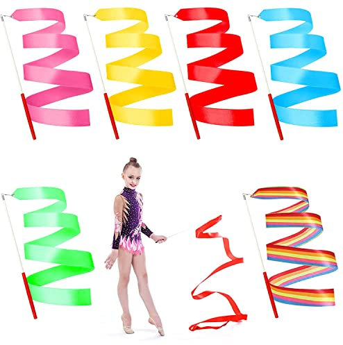 Peutpy 6pcs Rubans de Danse, Danse Tige De Streamer Baton Tournoyant Art Rubans pour Enfants,pour la Gymnastique, Le Ballet, l'entraînement de Talents et la Danse Artistique,2 Mètres de Long