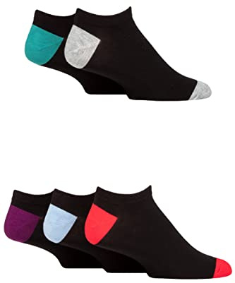 SockShop Wildfeet Mens Bamboo Trainer Socks Pack of 5 (7-11, Black Green/Blue/Grey/Purple/Red Heel & Toe)