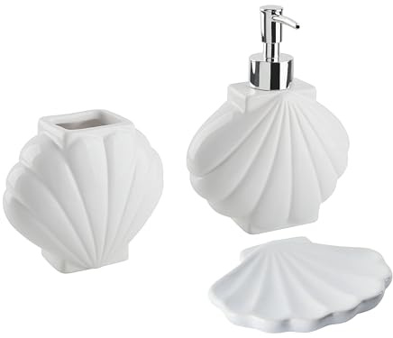 3-Piece Bathroom Accessories Set Dolomite Dispenser Toothbrush Cup White Shell