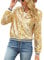 ORANDESIGNE Damen Langarm Stehkragen Pailletten Glitzer Bomberjacke Jacke Dünne Rib Rop Langarm Reißverschluss Bomberjacke Fliegenjacke Bikerjacke Jacke D Gold XL