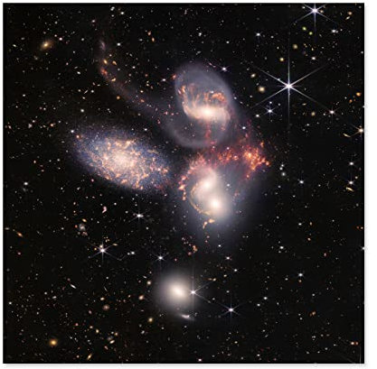 Artery8 NASA James Webb Space Telescope Stephans Quintet NIRCam and MIRI Composite Image Five Galaxies Large Wall Art Poster Print Thick Paper 24X24 Inch