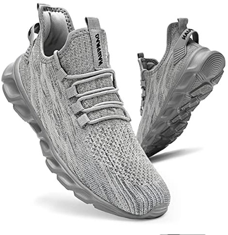 CAIQDM Mens Trainers Running Shoes Leisure Sneakers Mesh Walking Gym Tennis Shoes Lightweight Breathable Sports Outdoor Fitness Jogging Grey 7 UK