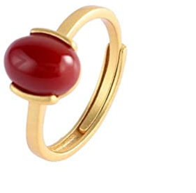 WEISHA S925 Sterling Silber Ring Roter Achat Damen Schmuck Vergoldet Oval Ring Zubehör Handschmuckgoldener Achat