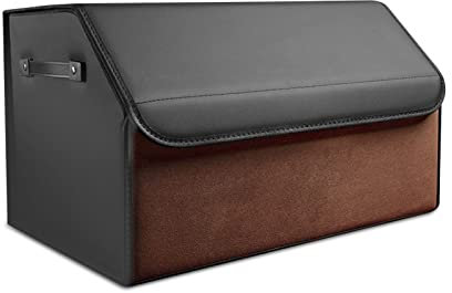 Ergocar Zusammenklappbarer Kofferraum Organizer, PU-Leder und Wildleder Aufbewahrungsbox für Autozubehör, Autotasche Auto Kofferraum Box mit Deckel und Griffe, Autozubehör Innenraum