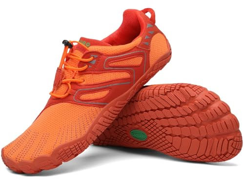 SAGUARO Vitality IV - Barfußschuhe Herren Barfussschuhe Damen Zehenschuhe Barfuß Fitnessschuhe Leicht Straßenlaufschuhe Minimalschuhe Barefoot Shoes Raumfahrt Orange,Gr.45