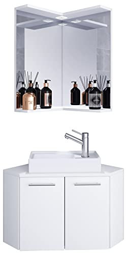 VCM Conjunto de muebles de baño de 3 piezas WC para invitados lavabo esquinero pequeño Vilosa Conjunto de muebles de baño de 3 piezas WC para invitados lavabo esquinero pequeño Vilosa