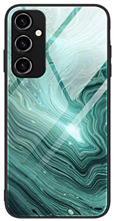 SEAHAI Hülle für Samsung Galaxy A54 5G, Ultradünne Gehärtetem Glas Zurück & Weich Silikon TPU Rahmen Handyhülle Glänzend Marmor Case Stoßfest Schutzhülle, Grüner Planet