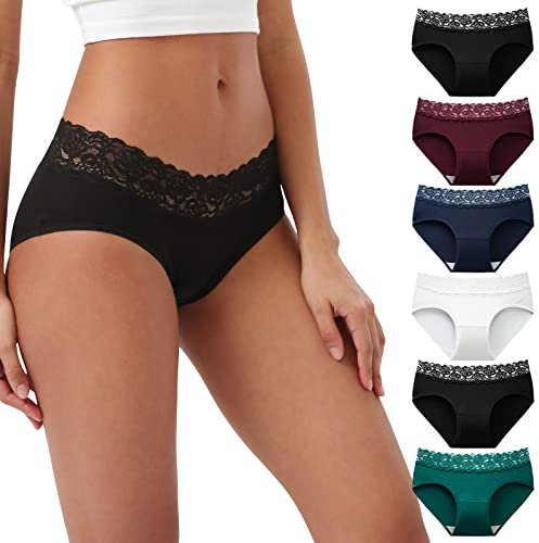 INNERSY Unterhosen Damen Panty Baumwoll Unterwäsche Frauen Bequem Slips mit Spitze Mehrpack 6 (40, Klassische Farben)