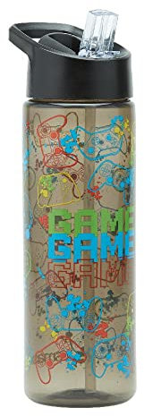 Smash Gamer Water Bottle with Straw 700ml, Black, Balck