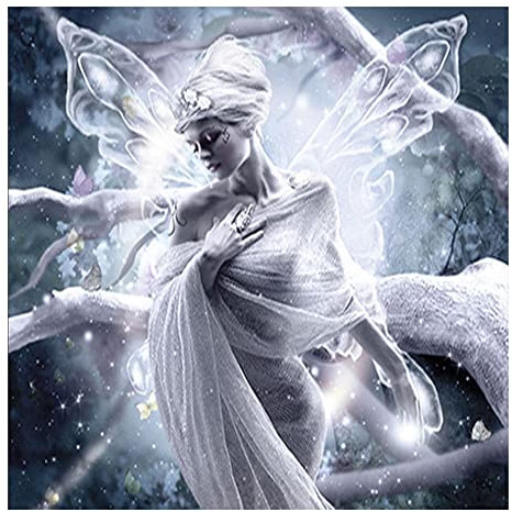 DCIDBEI 40x40CM Fée Blanc Diamond Painting Carré Square,5D Peinture Diamant Complet Elfe,Canevas Diamond Art Adultes Artisanat Enfants Décoration Murale Cadeau Fantastique,Reine des Neiges