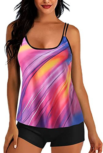 Frauen mit Shorts Badeanzügen Plus Size Print Riemchenrücken Set Zweiteilige Badeanzüge Swimdress Fliegeruhr
