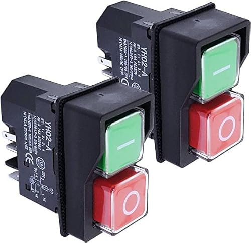 Un par de interruptores eléctricos de 240v con botones rojos y verdes ip55 para reemplazar la mezcladora de cemento Bell minimix