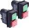 Un par de interruptores eléctricos de 240v con botones rojos y verdes ip55 para reemplazar la mezcladora de cemento Bell minimix