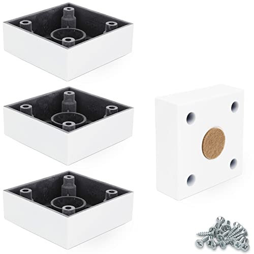 F!XBL Möbelfüße Möbelbeine 2,5 cm hoch mit Filzgleiter Modell Cuba Grande Möbelfüße Weiß Eckig 4er Set