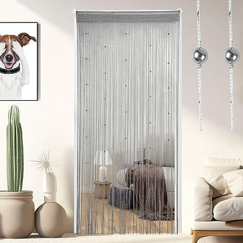 Vagasi 2 Stücke Türvorhang Hochzeit Fadengardine Fadenvorhang 100 x 200 cm Bead Fadenvorhang einfarbig Perle Glitzer schön für Schlafzimmer Restaurant Fotografie Hintergrund, Perle Silber