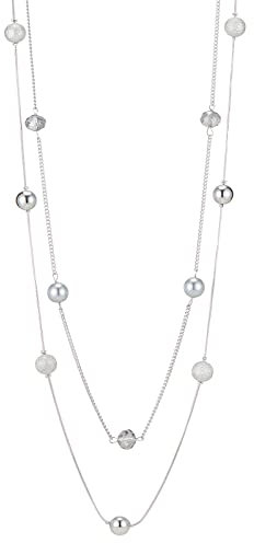 FULU AUTUMN Damen Statement Kette Lange Perlenkette Silber Chain Zwei Strang Modeschmuck Halskette Geburtstagsgeschenk(16-Grey)