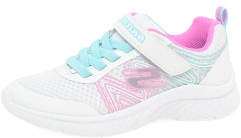 Skechers Girl's Microspec Plus Swirl Sweet Sneakers, White Synthetic/Multi Trim, 11.5 UK Child