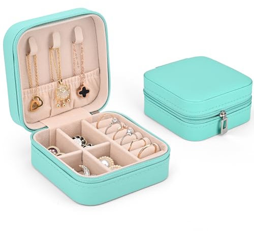 Sciphylia Schmuckkästchen für Damen Mädchen Klein PU-Leder Schmuckkasten Reise Schmuckaufbewahrung mit Samtfutter für Ringe Ohrringe Armbänder Halsketten Weihnachten Geburtstag, Hellblau