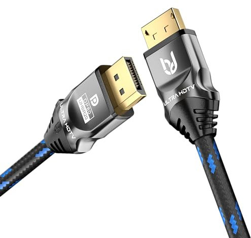 Ultra HDTV Neuestes DisplayPort 2.1 Kabel 1m - 8K@60Hz, 4K@60/120/144Hz, 5K@60Hz, 2K@165/240Hz - Kompatibel mit FreeSync und G-Sync - Ideal für Gaming-Monitore und PCs - DP zu DP