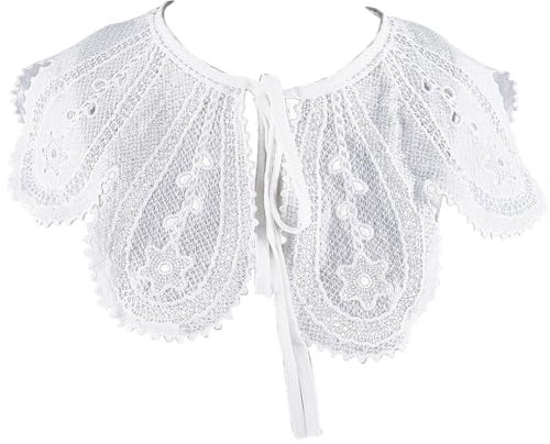 GORGECRAFT 1 Box Halloween Weihnachten Abnehmbarer Stickereikragen Mini Cape Falsche Kragen Weiße Ausgehöhlte Blumenumhänge Dekorative Applikation Ausschnitt Hemd Revers Mit Seil Für Damen Kleid Bluse