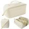 Eurtes Reise Kosmetiktasche, Tragbare Reise Make Up Tasche mit Großer Kapazität, Wasserdichter Lede-Schminktasche,Multifunktionale Kulturtasche Mit Trennwand Tasche Organizer (Beige)