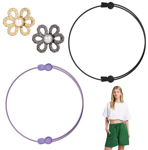 BOXOB 2pcs Croptuck Adjustable Bands with 2pcs Jean Buttons Pins for Loose Jeans, Adjustable Elastic Tuck Bands Stretchy Crop Tuck Tool Belts for Tucking Tee Shirt Crop Strap Top DIY Clothes
