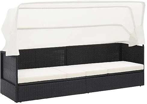 ARKEM Gartensofa mit Sonnendach Schwarz Poly Rattan Sitzecke Balkon Gartenlounge Outdoor Garten Lounge Sofa Garten Couch