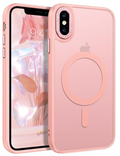 BENTOBEN for iPhone XS Max Case Magnetic [Compatible with MagSafe], Translucent Matte Back Anti-yellow Slim Soft TPU Military Grade Shockproof Women Men Protective Phone Cover for iPhone XS Max, Pink