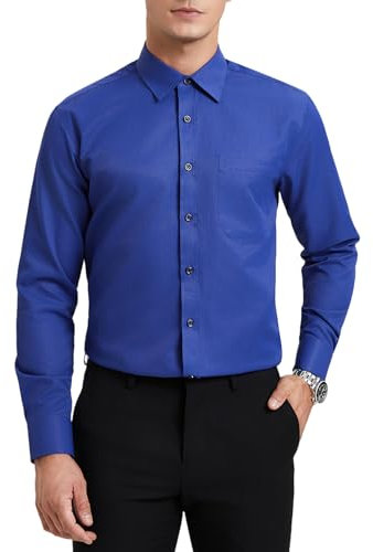 HISDERN Mens Shirts Long Sleeve Formal Royal Blue Dress Shirt for Men Adult Smart Casual Regular Fit Easy Iron Business with Pocket XL
